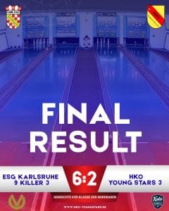 +++ Dritte Mannschaft verliert in Karlsruhe mit 2:6 und 2905:2986 Kegel